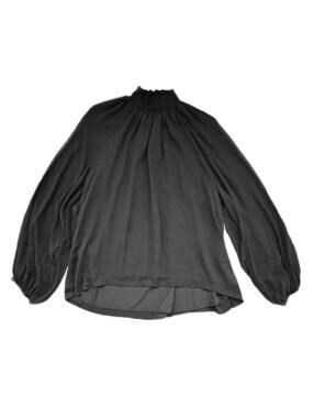 Joie Long Sleeved Chiffon Black Smocked Blouse Top XLarge